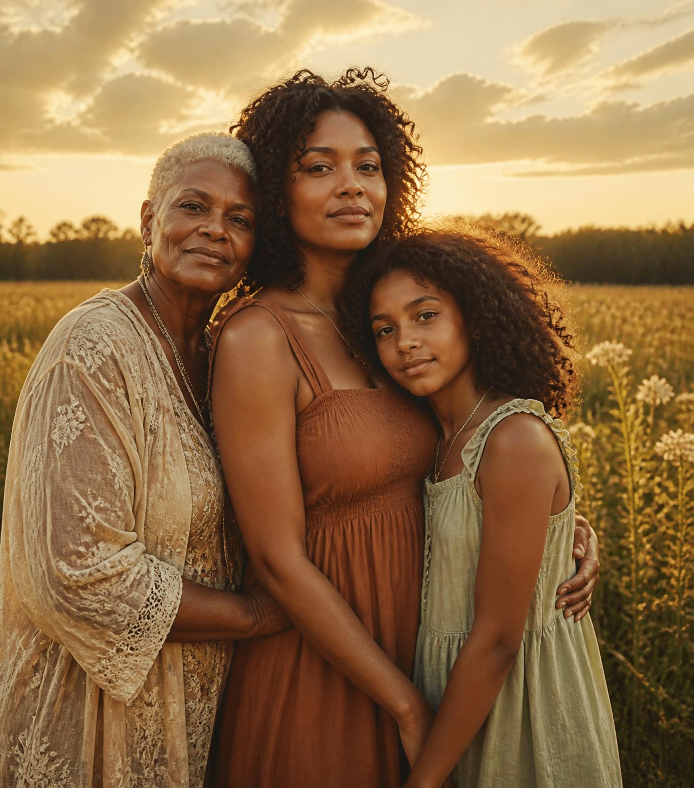 Three generations of women together on family land